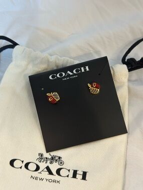 Coach Red & Gold Apple Stud Earrings